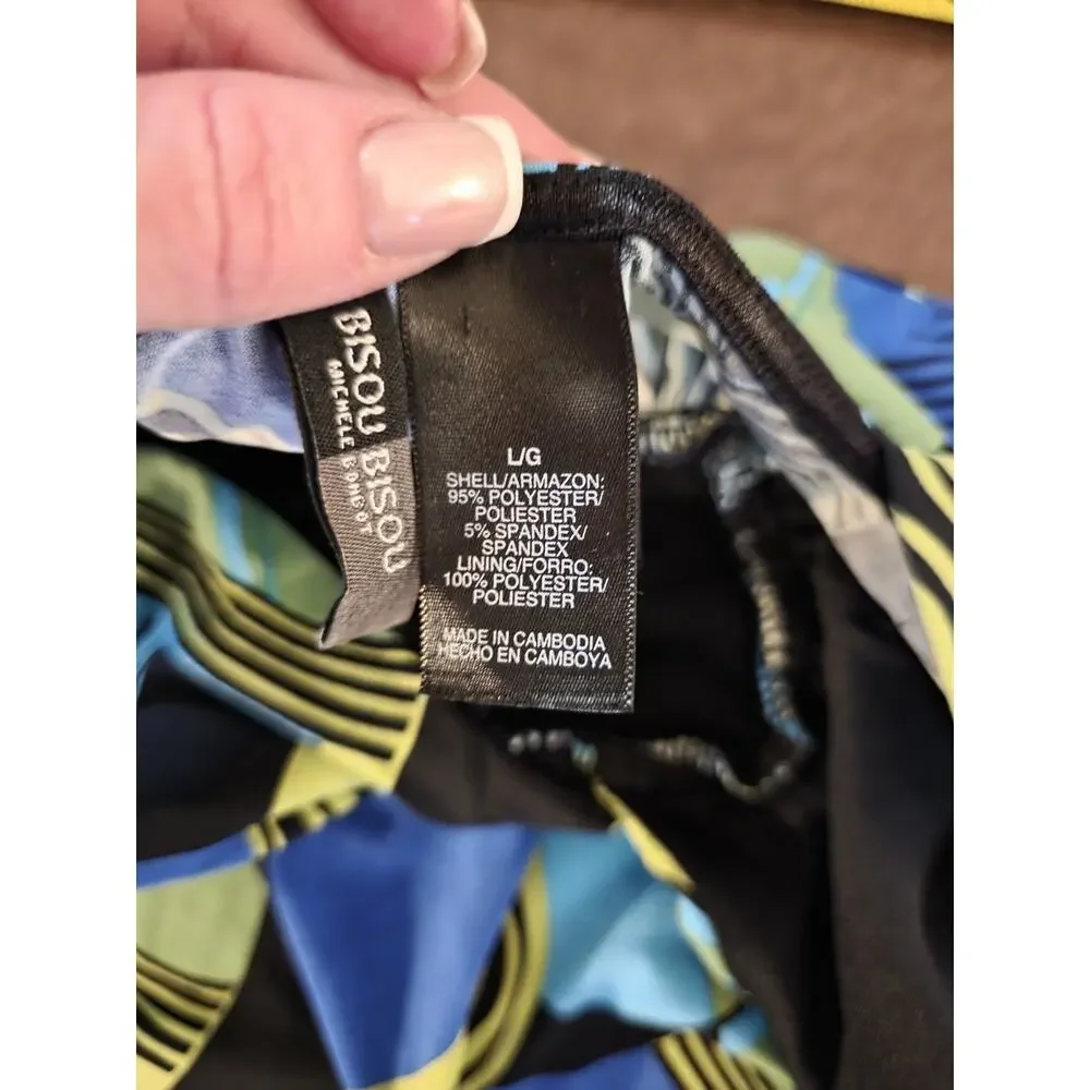 Vtg Bisou Bisou Y2k Baby Doll Tank Jeweled Medallion Abstract Print Blue Black L